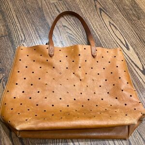 Madewell saddle brown leather transporter tote bag perforated